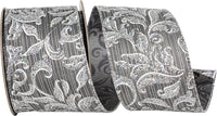 Gunmetal Glitter Stripe Wired Edge Ribbon 2-1/2 Inch