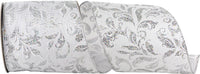 4 Inch White Silver Glitter Wired Edge Ribbon for Bows