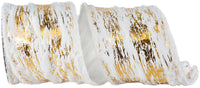 4 Inch White Gold Furry Snow Cavern Metallic Ribbon