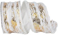 Furry Snow Cavern Metallic Frizette Ribbon White Gold 2-1/2 Inch