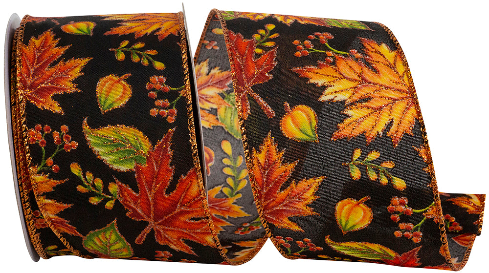 Black Orange Wired Edge Ribbon 2-1/2 Inch for Wreaths