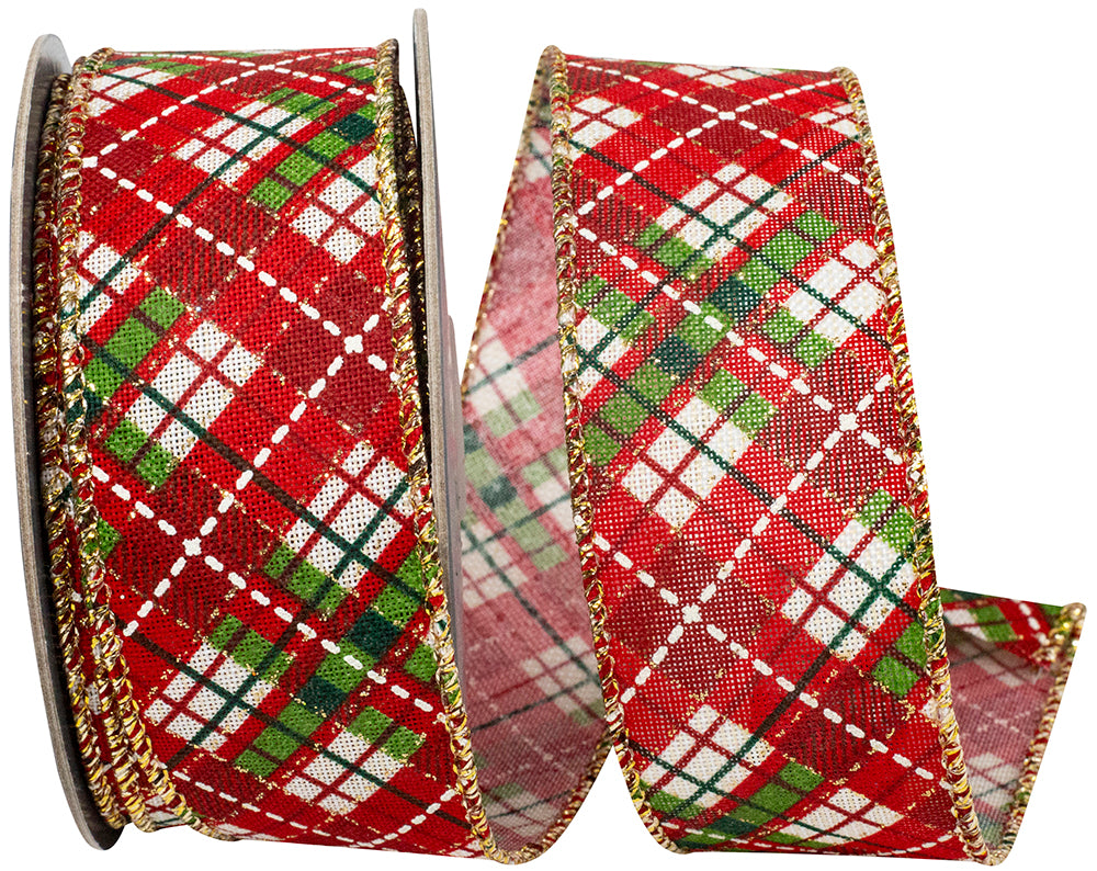 Red 1-1/2 Inch Plaid Wired Edge Ribbon for Wreaths