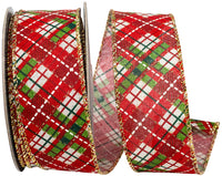 Red 1-1/2 Inch Plaid Wired Edge Ribbon for Wreaths