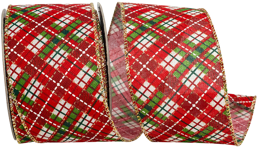 Red Plaid Wired Edge Ribbon 2-1/2 Inch for Wreaths and Bows