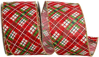 Red Plaid Wired Edge Ribbon 2-1/2 Inch for Wreaths and Bows