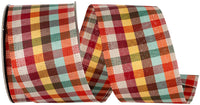 Tonal Twill Plaid Wired Edge Ribbon Multi 2-1/2 Inch