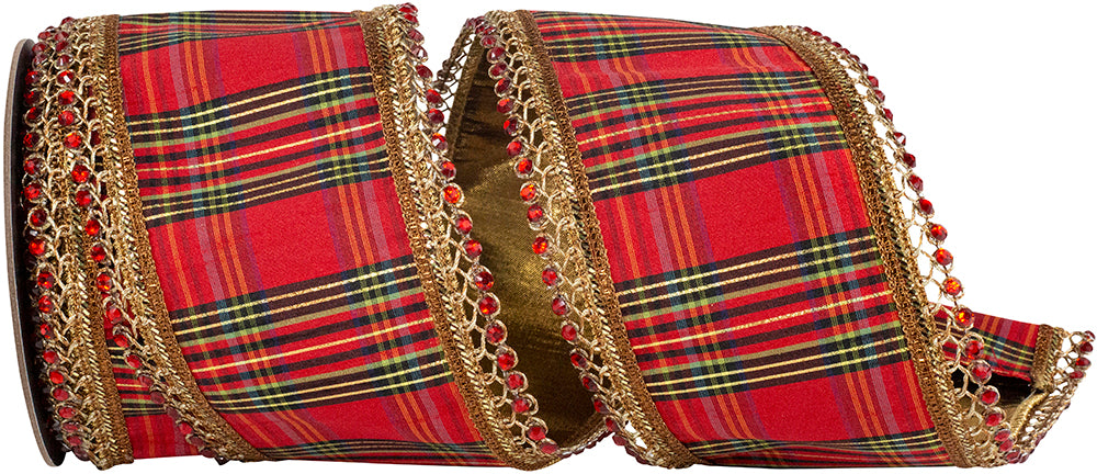 Red 4 Inch Plaid Deluxe Wired Edge Ribbon for Wreaths
