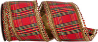 Red 4 Inch Plaid Deluxe Wired Edge Ribbon for Wreaths