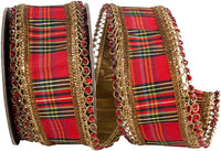 Red 2-1/2 Inch Jeweled Plaid Wired Edge Ribbon