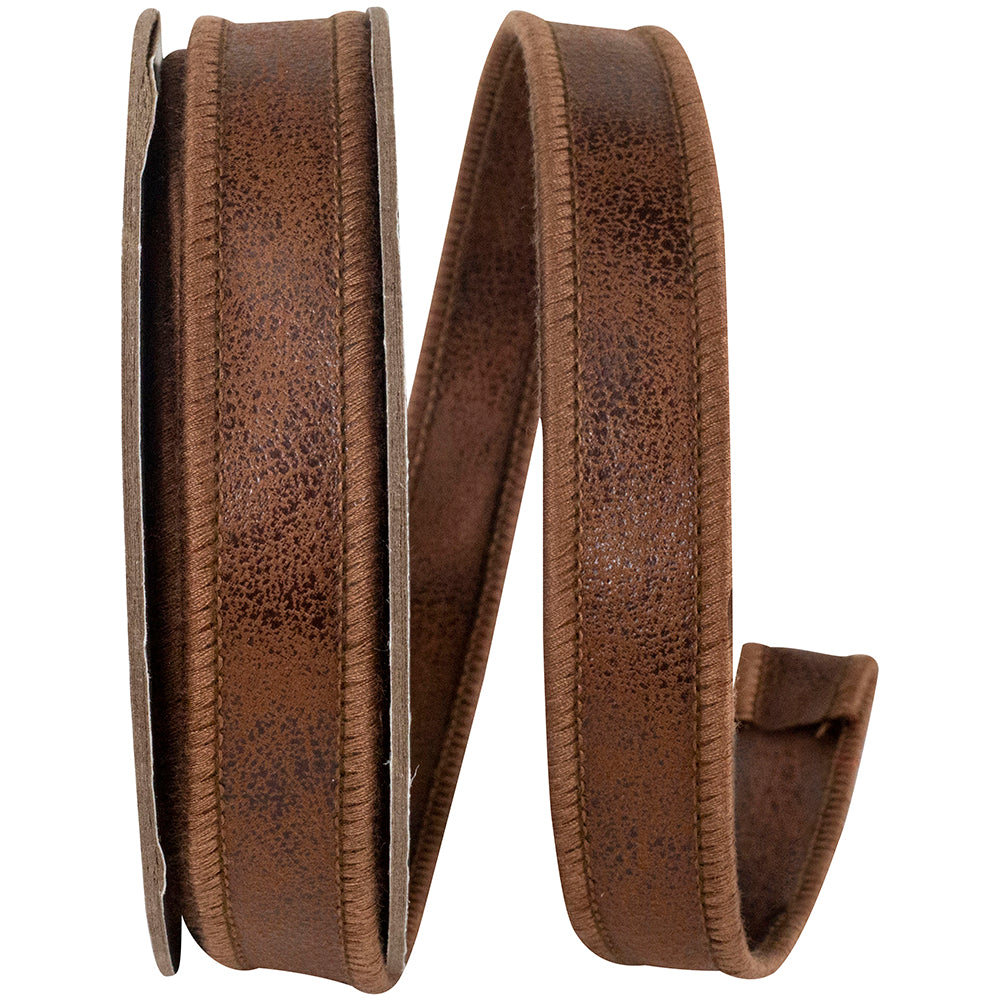 Brown 7/8 Inch Leather Wired Edge Ribbon for Wreaths