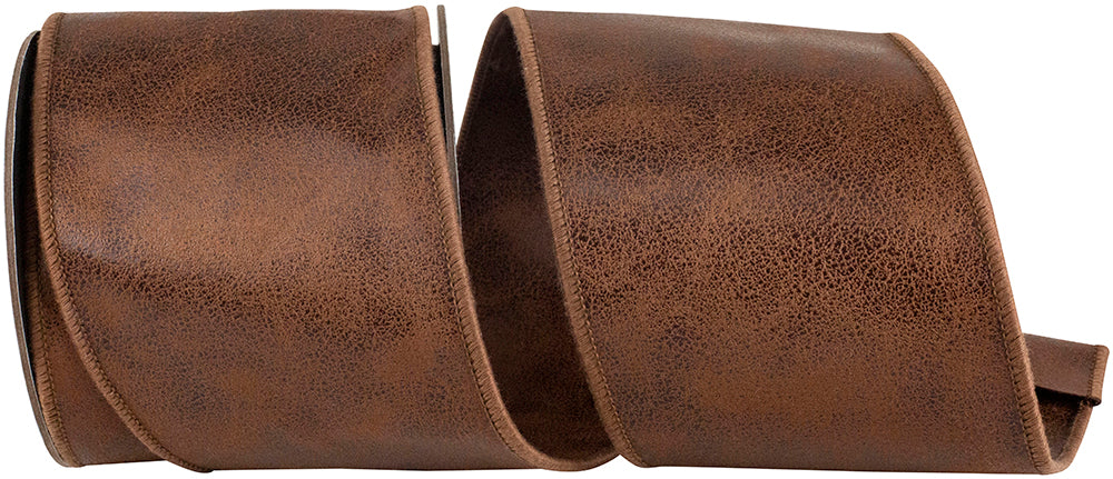 Brown Leather Wired Edge Ribbon 4 Inch for Wreaths