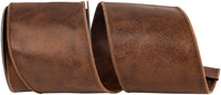 Brown Leather Wired Edge Ribbon 4 Inch for Wreaths