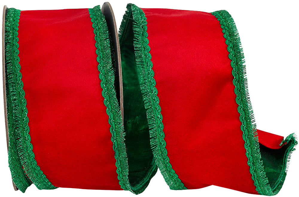 4 Inch Red Green Plush Velvet Wired Edge Ribbon
