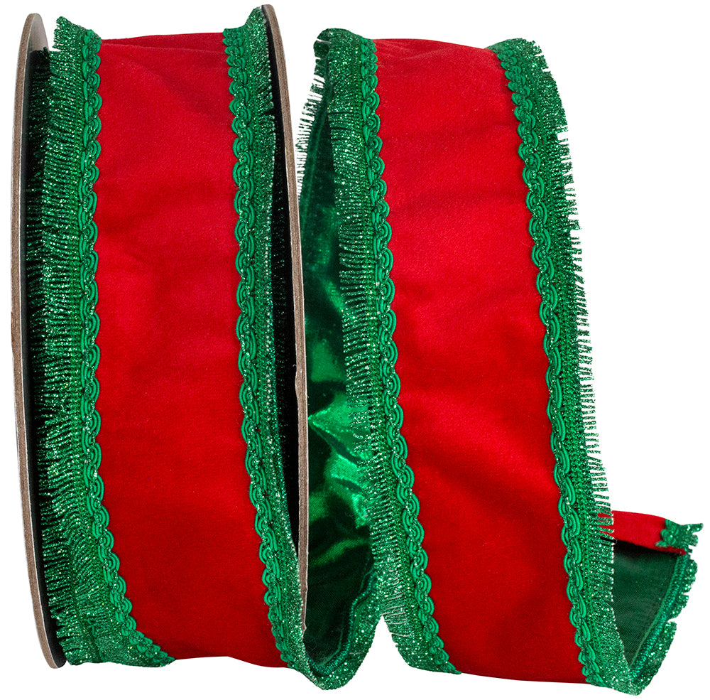 Opulent Trim Fringe Velvet Ribbon Red Green 2-1/2 Inch