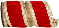 Red Gold 4 Inch Opulent Trim Plush Velvet Deluxe Gold Backed Wired Edge Ribbon for Wreaths & Bows