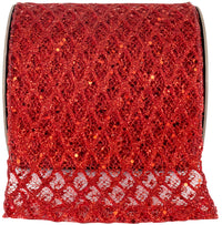Red 6 Inch Wired Edge Glitter Sequin Ribbon for Bows