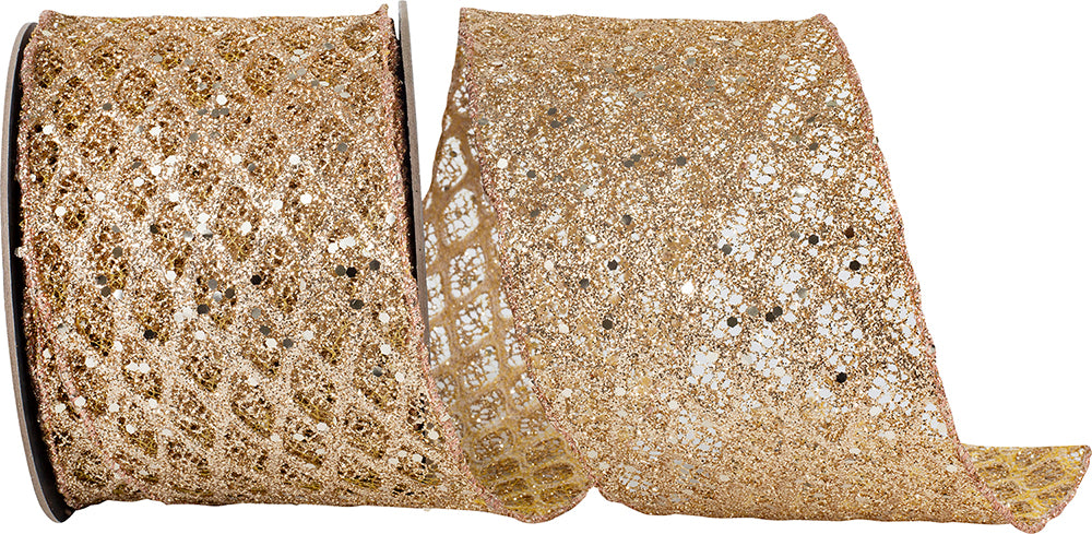 Platinum Glitter Sequin Diamond Net Ribbon 4 Inch for Bows