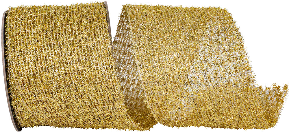 Gold 4 Inch Metallic Wired Edge Glitter Ribbon