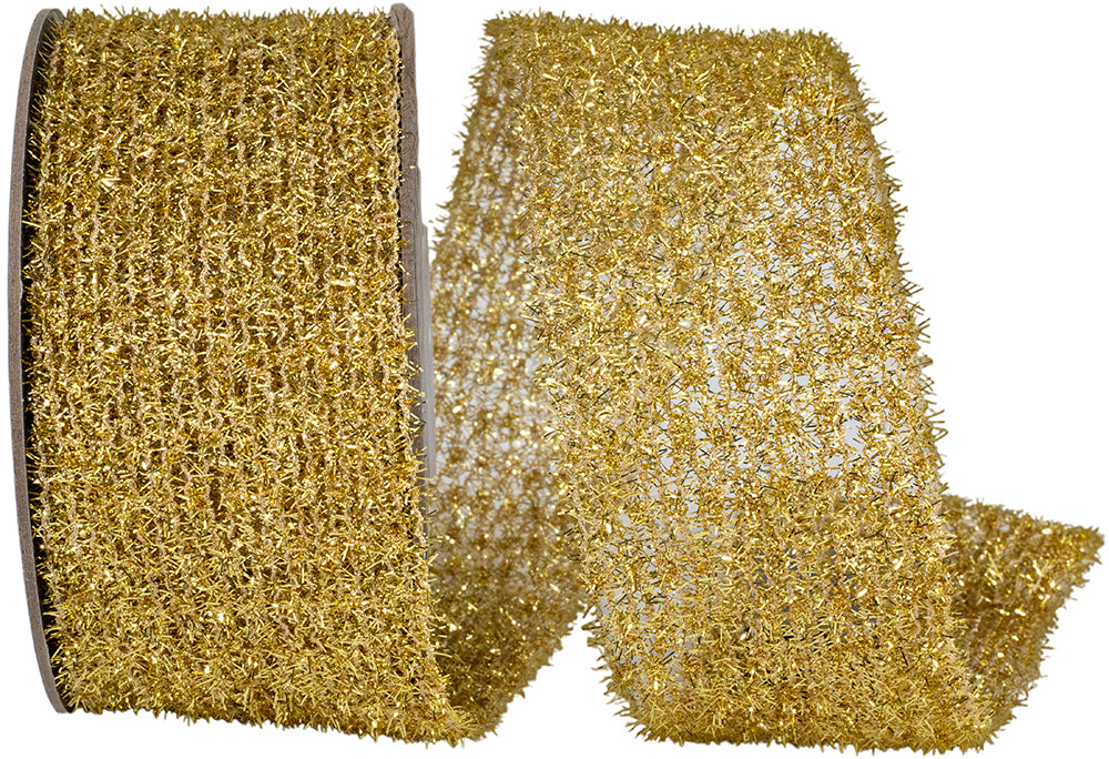 Gold 2-1/2 Inch Metallic Wired Edge Glitter Ribbon