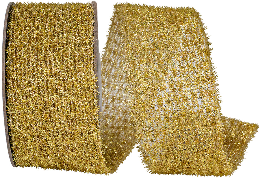 Gold 2-1/2 Inch Metallic Wired Edge Glitter Ribbon
