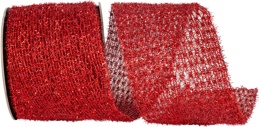 Red 4 Inch Glitter Metallic Wired Edge Ribbon