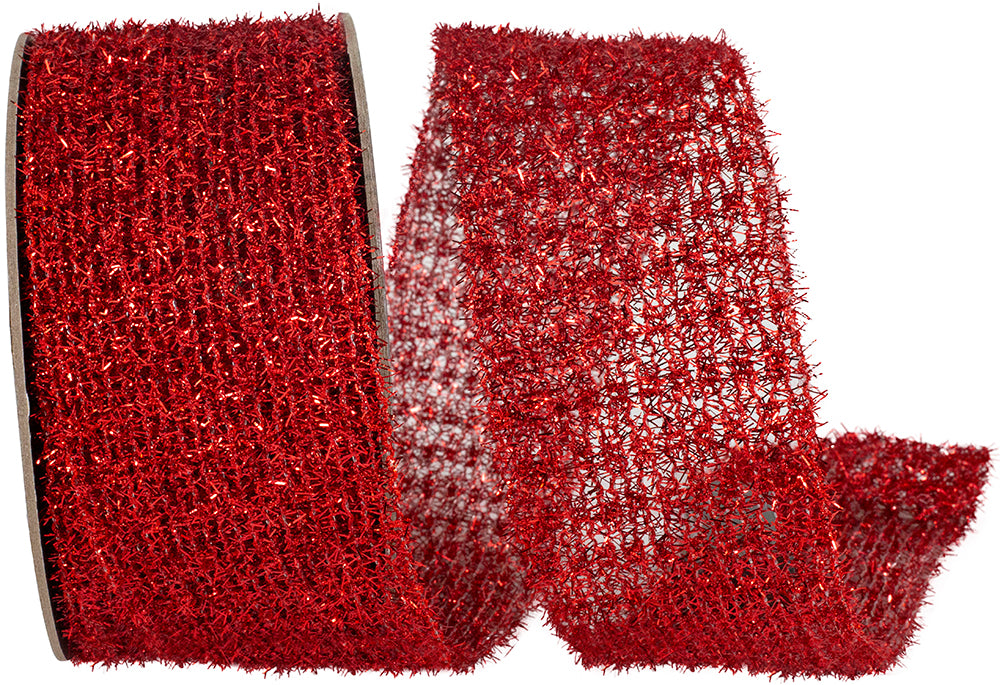 Red 2-1/2 Inch Glitter Metallic Wired Edge Ribbon