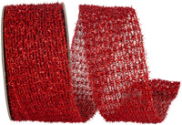 Red 2-1/2 Inch Glitter Metallic Wired Edge Ribbon