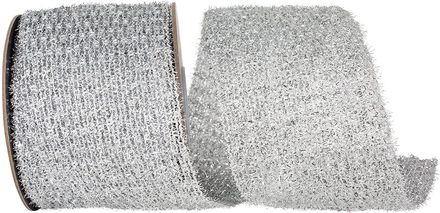 Silver Glitter Metallic Wired Edge Ribbon 4 Inch 10Yds