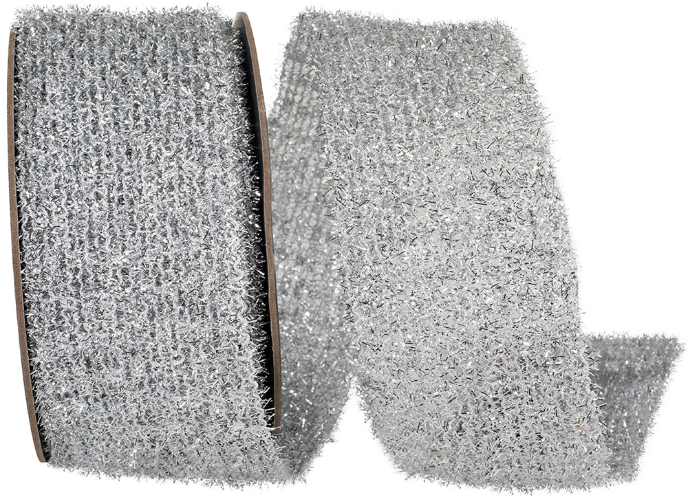Silver Glitter Metallic Wired Edge Ribbon 2-1/2 Inch