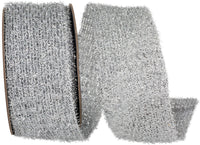 Silver Glitter Metallic Wired Edge Ribbon 2-1/2 Inch