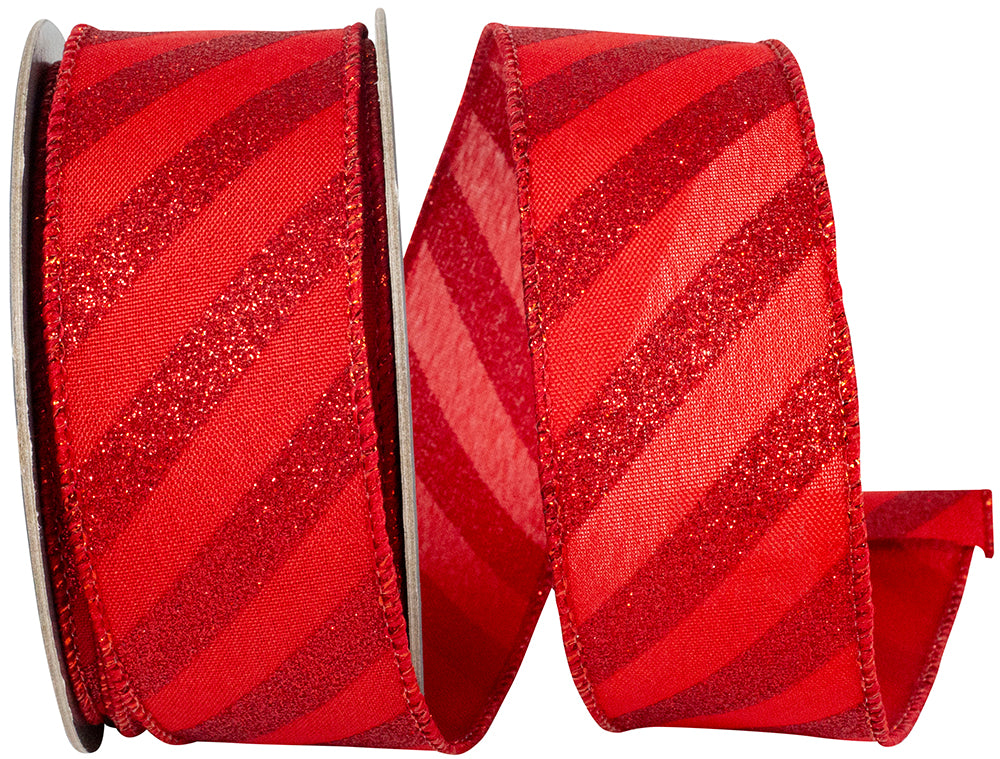 Red Glitter Bling Wired Edge Ribbon 1-1/2 Inch for Wreaths