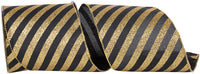 Glitter Bling Wired Edge Ribbon Black Gold 4 Inch for Bows