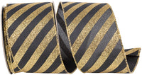 Black Gold Glitter Bling Wired Edge Ribbon 2-1/2 Inch