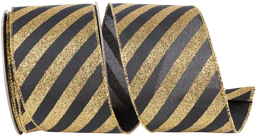 Black Gold Glitter Bling Wired Edge Ribbon 2-1/2 Inch