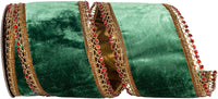 Forest 4 Inch Jeweled Trimming Opulence Plush Velvet Deluxe Gold Backed Wired Edge Ribbon for Wreaths & Bows