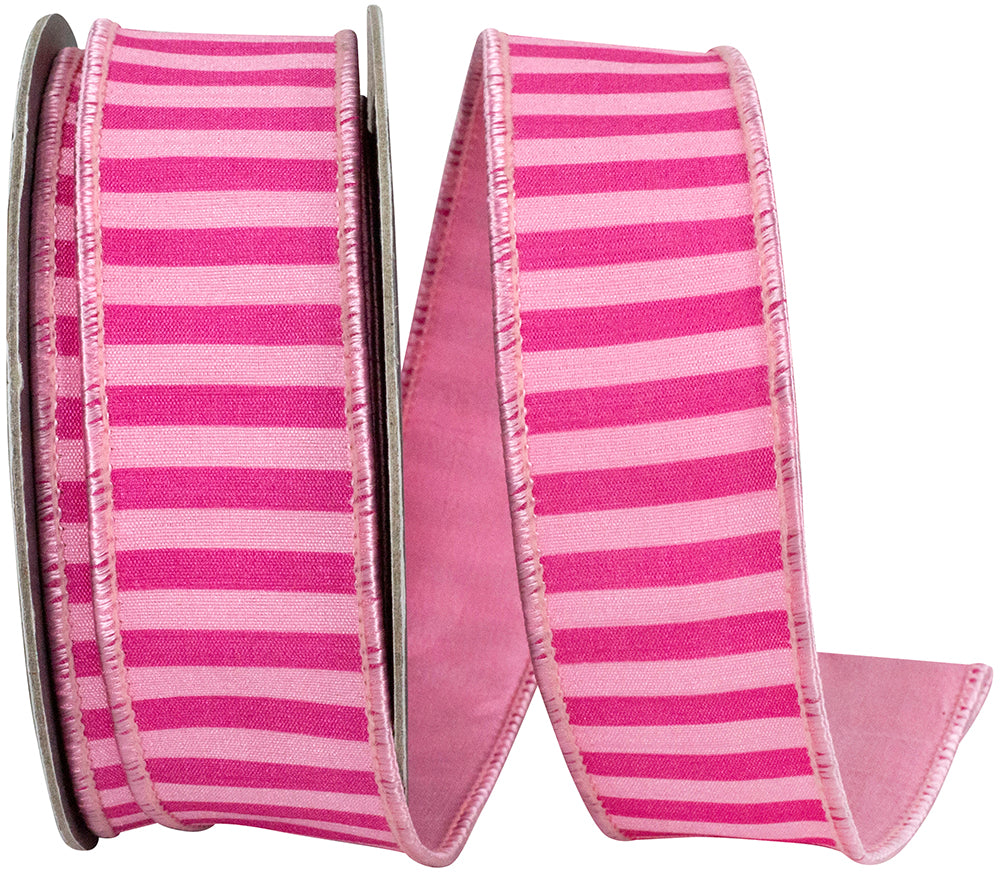 Fuchsia Pink 1-1 2 Inch Bar Striped Dupioni Deluxe Backed Wired Edge Ribbon for Wreaths & Bows