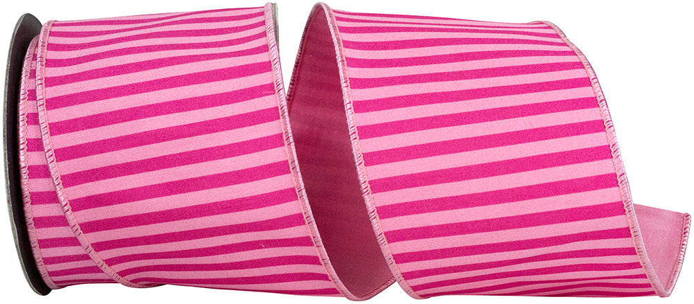 Fuchsia Pink 4 Inch Bar Striped Dupioni Deluxe Backed Wired Edge Ribbon for Wreaths & Bows