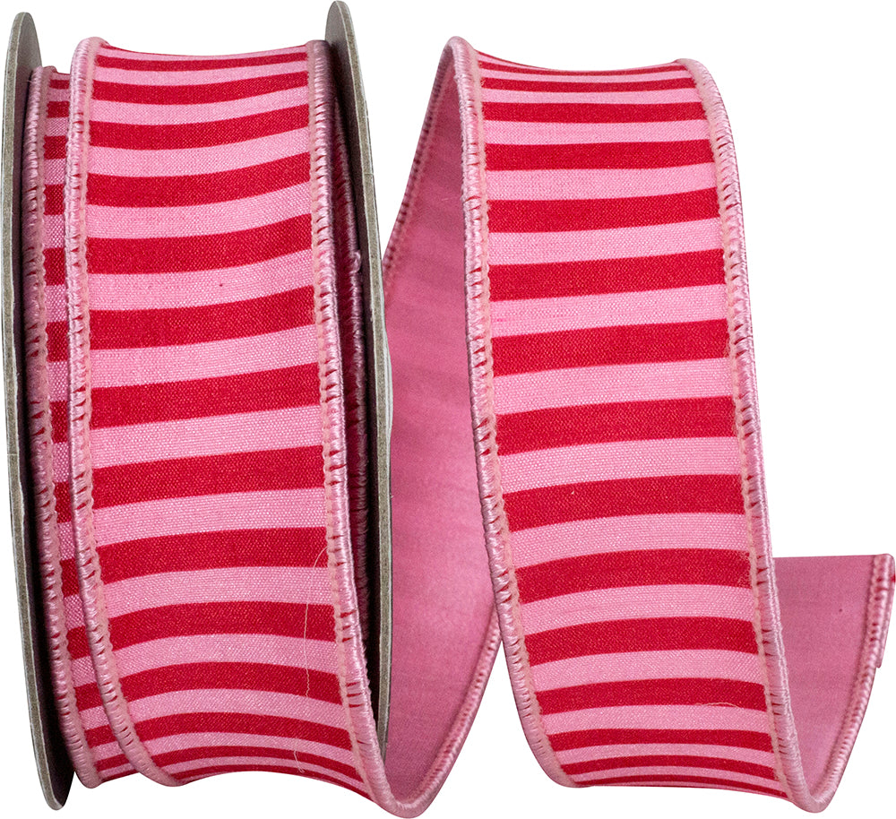 Pink Red 1-1 2 Inch Bar Striped Dupioni Deluxe Backed Wired Edge Ribbon for Wreaths & Bows