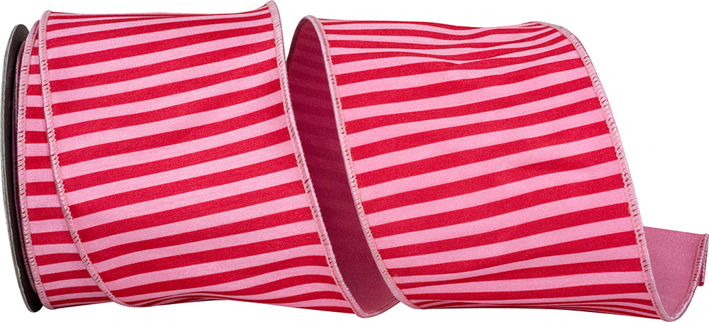 Pink Red 4 Inch Bar Striped Dupioni Deluxe Backed Wired Edge Ribbon for Wreaths & Bows