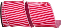 Pink Red 4 Inch Bar Striped Dupioni Deluxe Backed Wired Edge Ribbon for Wreaths & Bows