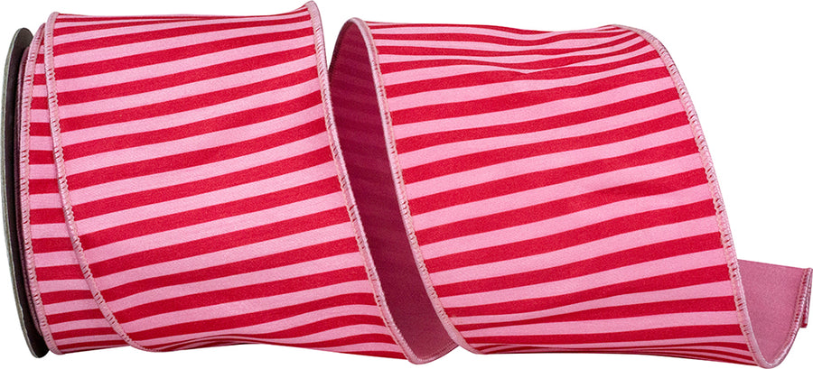 Pink Red 4 Inch Bar Striped Dupioni Deluxe Backed Wired Edge Ribbon for Wreaths & Bows