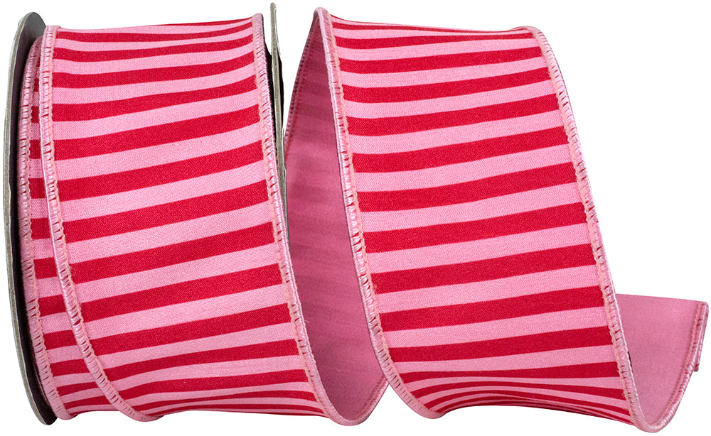 Pink Red 2-1 2 Inch Bar Striped Dupioni Deluxe Backed Wired Edge Ribbon for Wreaths & Bows