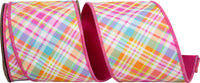 Bright Plaid Diagonal Wired Edge Ribbon Hot Pink 4 Inch