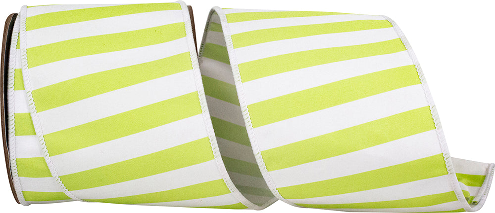 Lime 4 Inch Cabana Stripe Deluxe Fused Wired Edge Ribbon for Wreaths & Bows