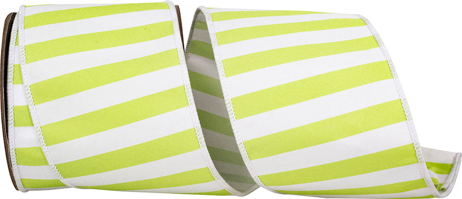 Lime 4 Inch Cabana Stripe Deluxe Fused Wired Edge Ribbon for Wreaths & Bows
