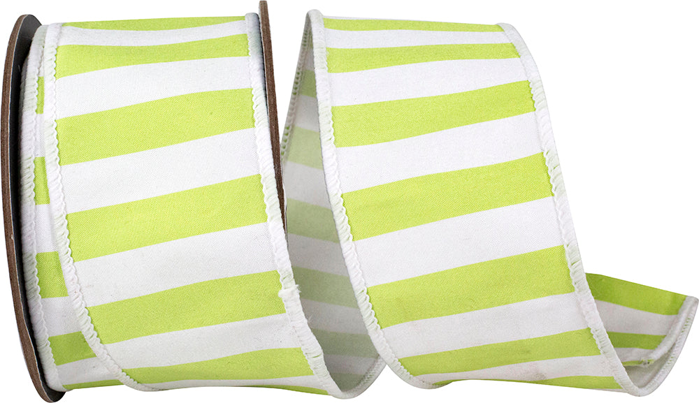 Lime 2-1 2 Inch Cabana Stripe Deluxe Fused Wired Edge Ribbon for Wreaths & Bows