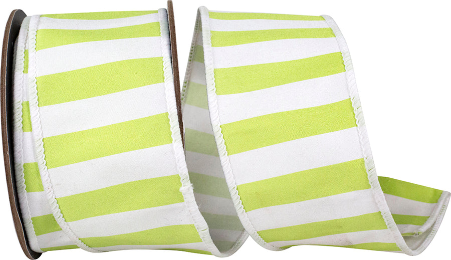 Lime 2-1 2 Inch Cabana Stripe Deluxe Fused Wired Edge Ribbon for Wreaths & Bows