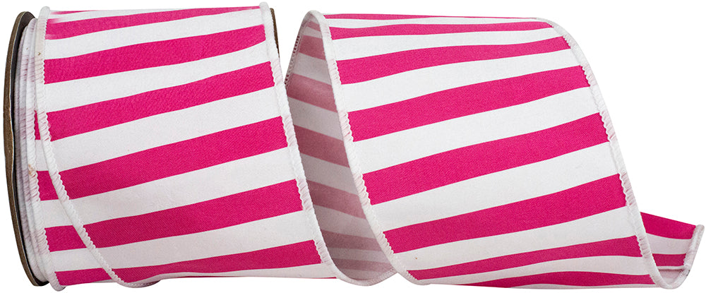 Fuchsia 4 Inch Cabana Stripe Deluxe Fused Wired Edge Ribbon for Wreaths & Bows