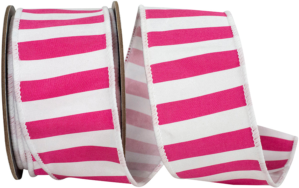 Fuchsia 2-1 2 Inch Cabana Stripe Deluxe Fused Wired Edge Ribbon for Wreaths & Bows