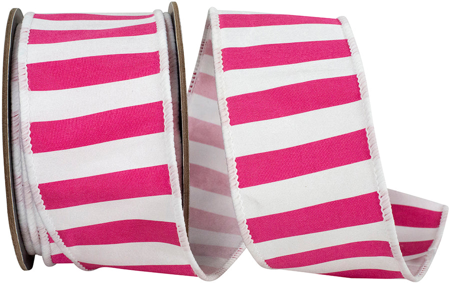 Fuchsia 2-1 2 Inch Cabana Stripe Deluxe Fused Wired Edge Ribbon for Wreaths & Bows